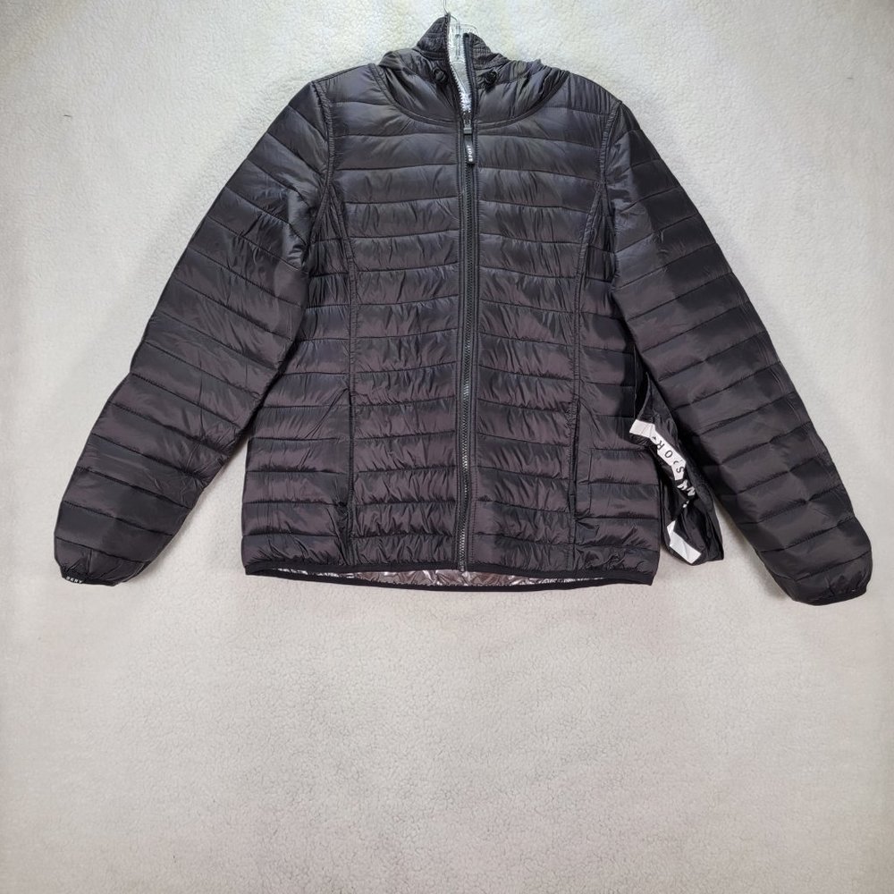 DKNY Sport Silver Reversible Black Puffer Packable NEW Outdoor Festival Jacket